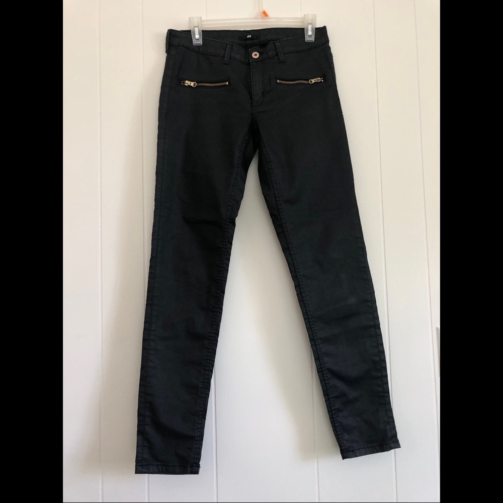 H&M waxed black pants size 10